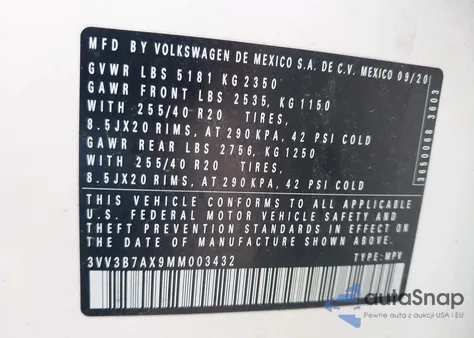 2021 Volkswagen Tiguan Se from USA, damaged, VIN 3VV3B7AX9MM003432